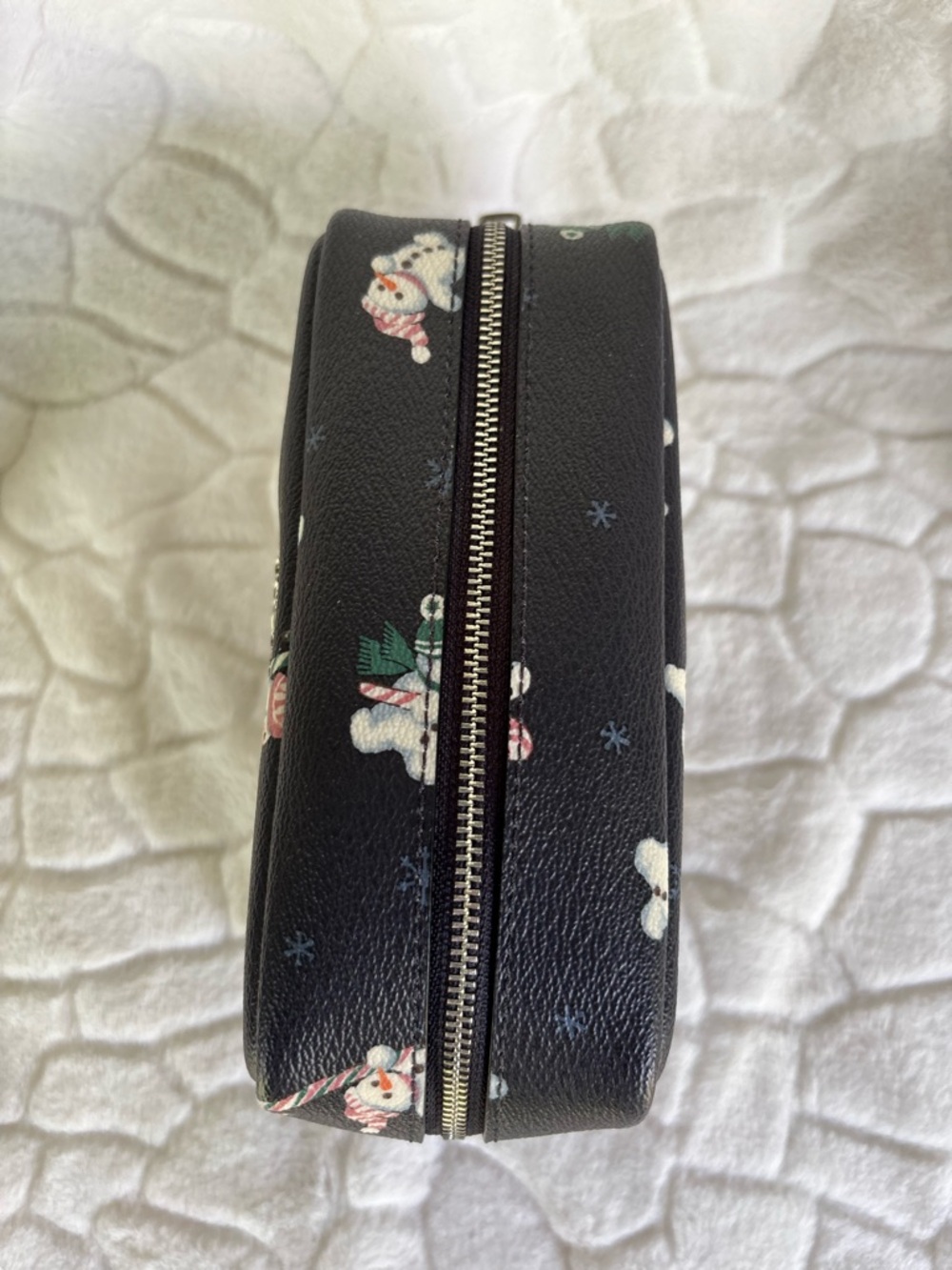 Coach Black Leather Cosmetic Pouch with Snowman Print - Picture 3 of 8
